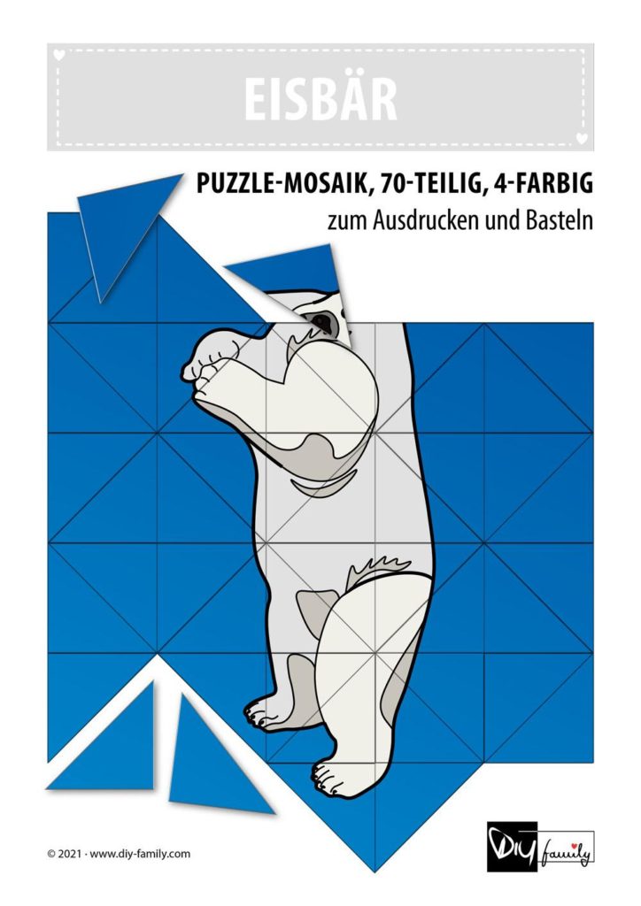 Eisbaer – Mosaikpuzzle zum Ausschneiden und Basteln