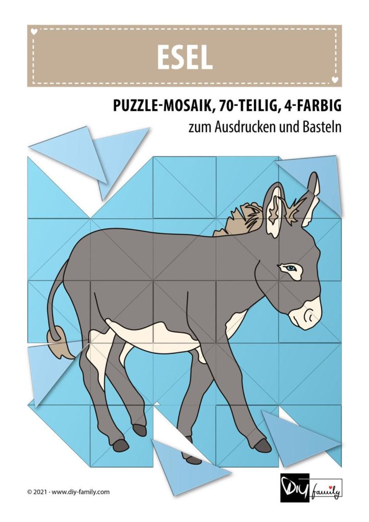 Esel – Mosaikpuzzle zum Ausschneiden und Basteln