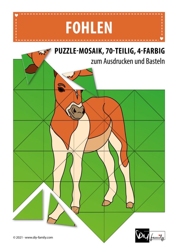 Fohlen – Mosaikpuzzle zum Ausschneiden und Basteln
