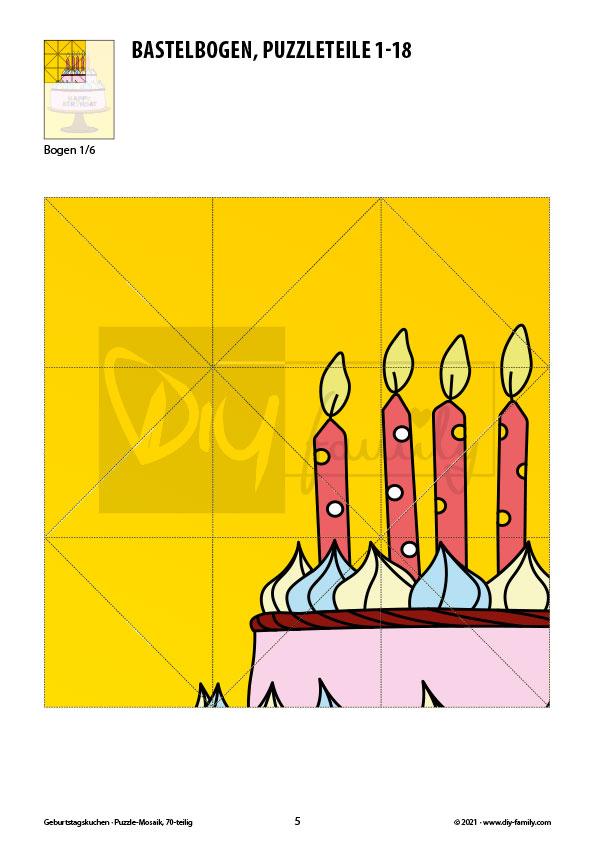 Geburtstagskuchen – Mosaikpuzzle zum Ausschneiden und Basteln