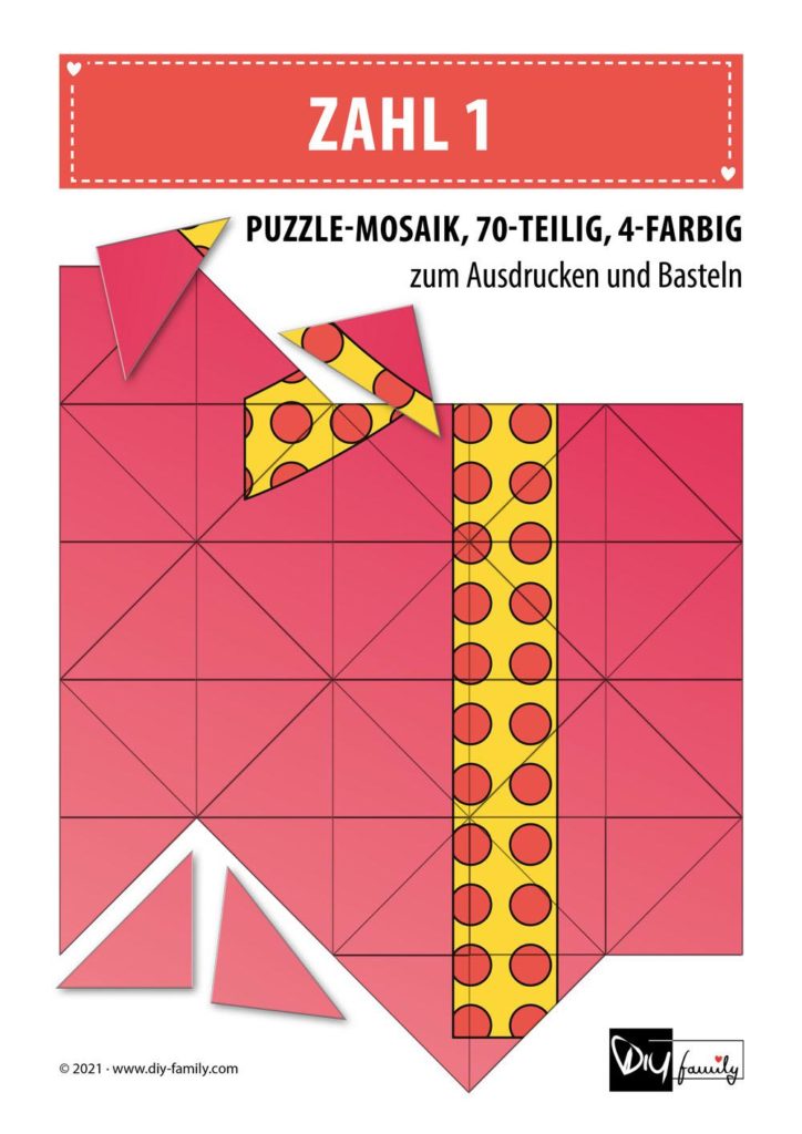 Gepunktete Zahlen 1 – Mosaikpuzzle zum Ausschneiden und Basteln