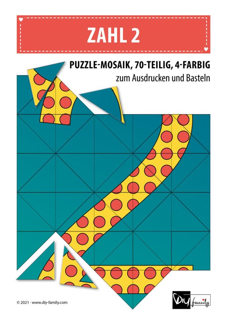 Gepunktete Zahlen 2 – Mosaikpuzzle zum Ausschneiden und Basteln
