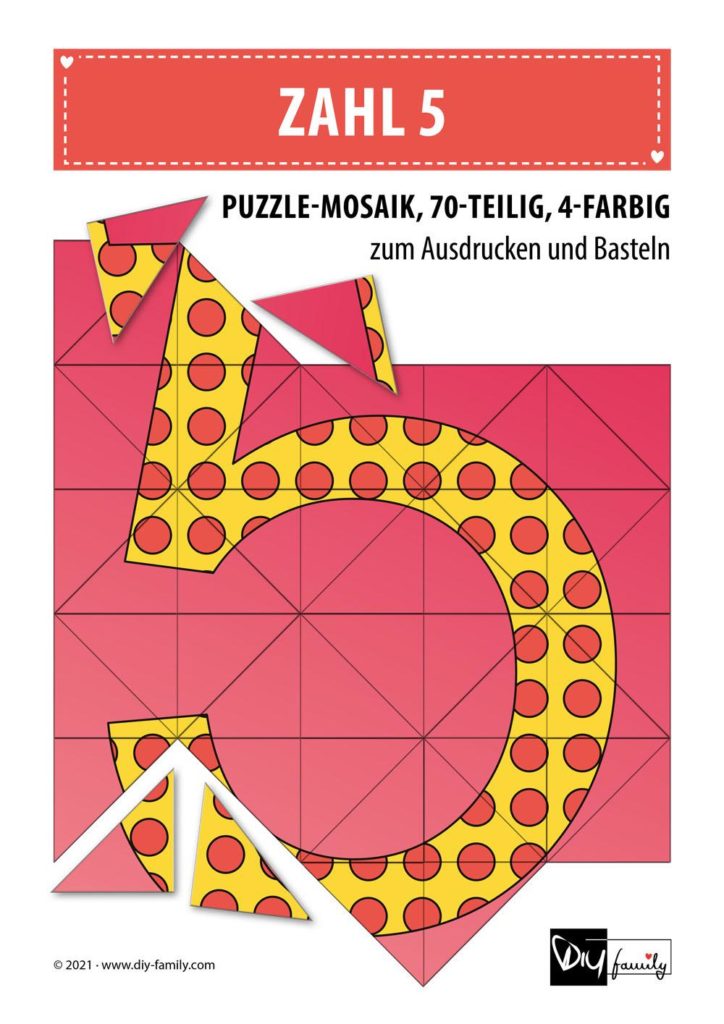 Gepunktete Zahlen 5 – Mosaikpuzzle zum Ausschneiden und Basteln