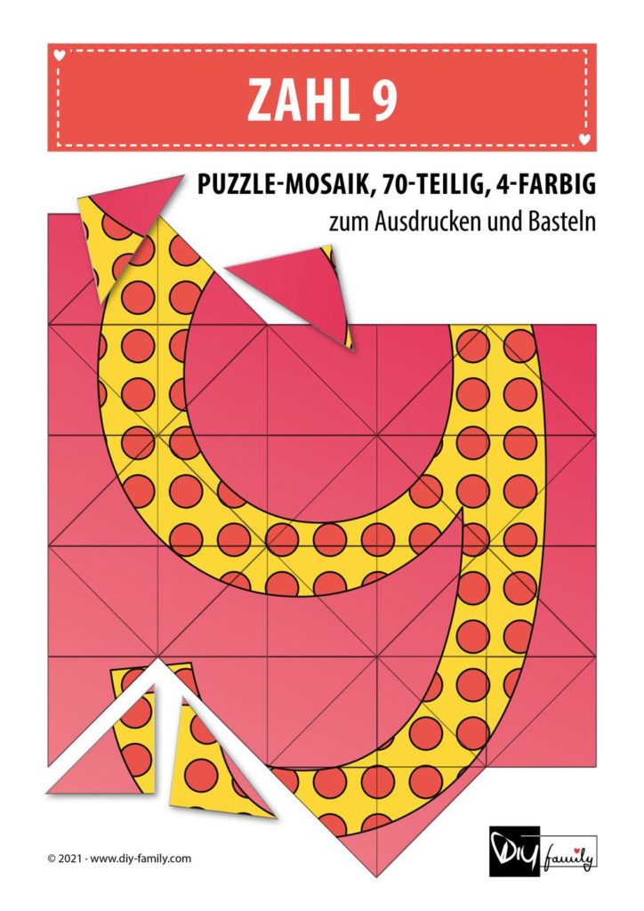 Gepunktete Zahlen 9 – Mosaikpuzzle zum Ausschneiden und Basteln