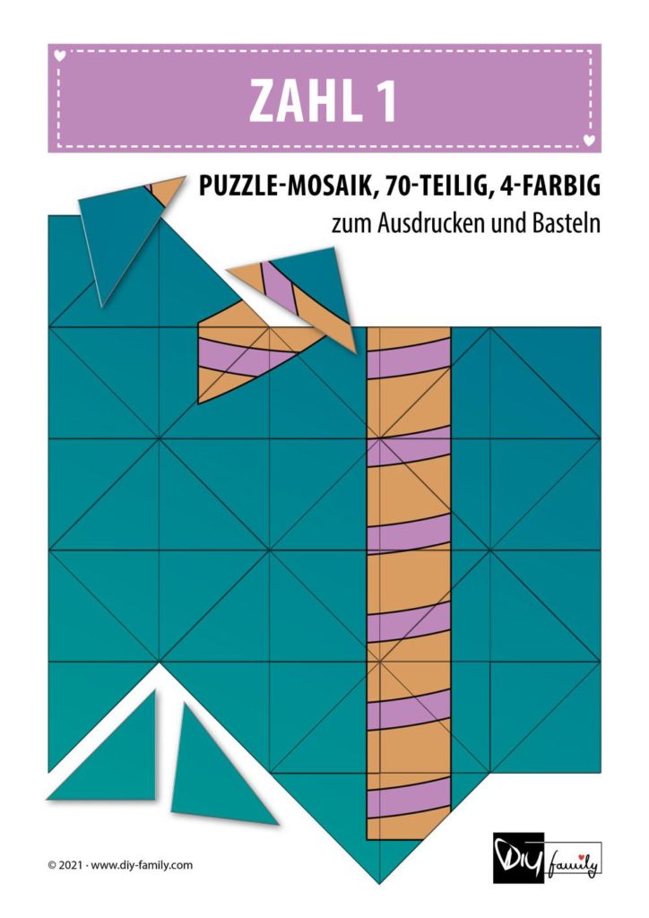 Gestreifte Zahlen 1 – Mosaikpuzzle zum Ausschneiden und Basteln
