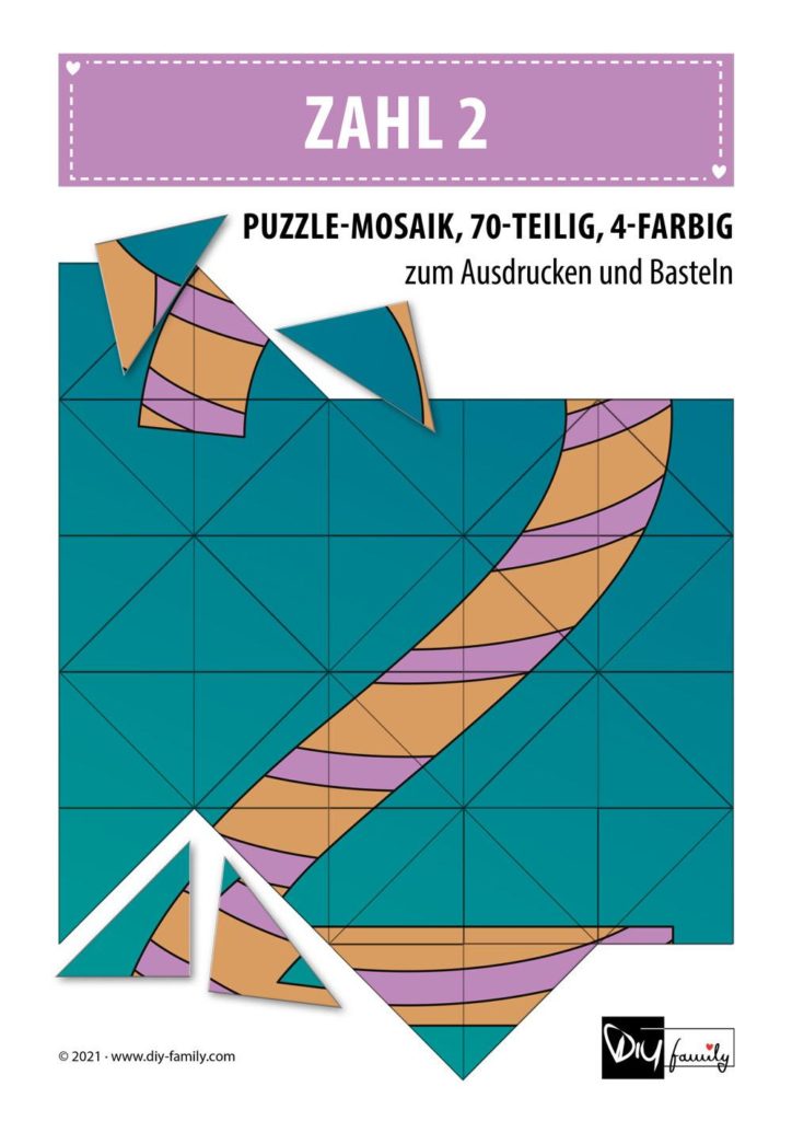 Gestreifte Zahlen 2 – Mosaikpuzzle zum Ausschneiden und Basteln