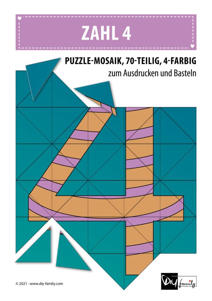 Gestreifte Zahlen 4 – Mosaikpuzzle zum Ausschneiden und Basteln