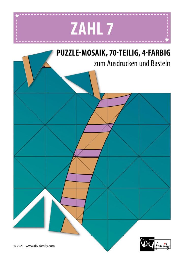 Gestreifte Zahlen 7 – Mosaikpuzzle zum Ausschneiden und Basteln