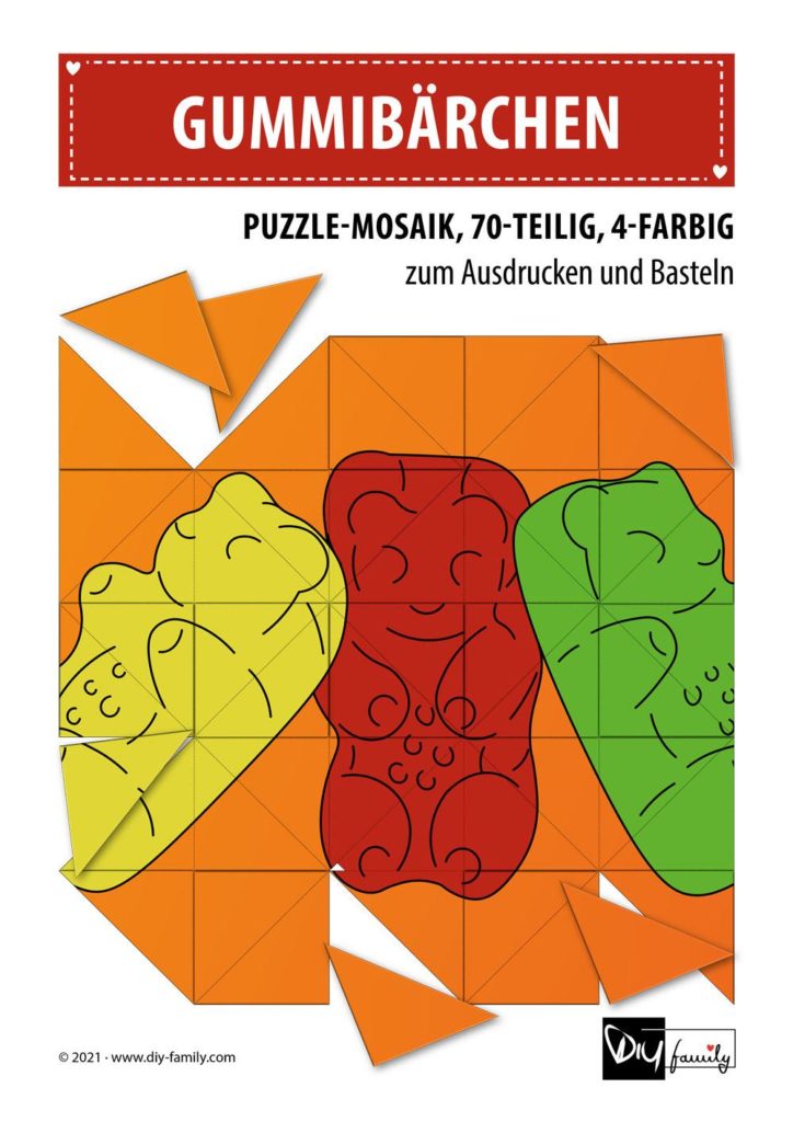 Gummibaerchen – Mosaikpuzzle zum Ausschneiden und Basteln
