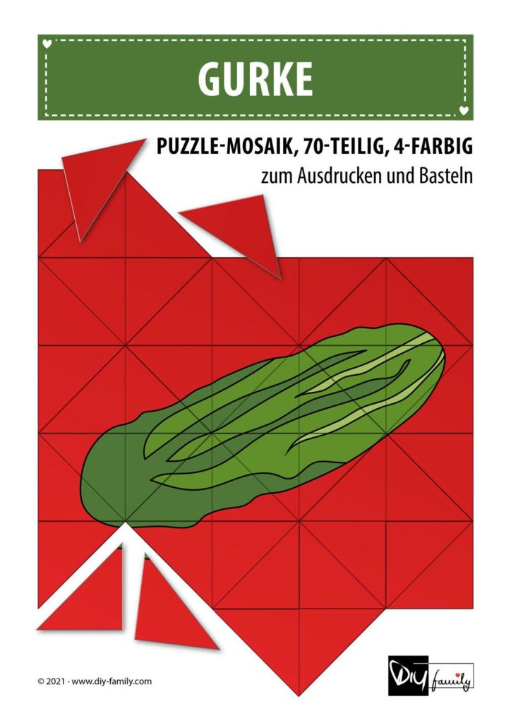 Gurke – Mosaikpuzzle zum Ausschneiden und Basteln