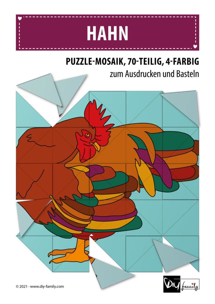 Hahn – Mosaikpuzzle zum Ausschneiden und Basteln