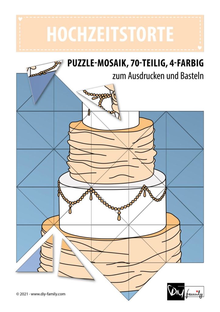 Hochzeitsstorte – Mosaikpuzzle zum Ausschneiden und Basteln