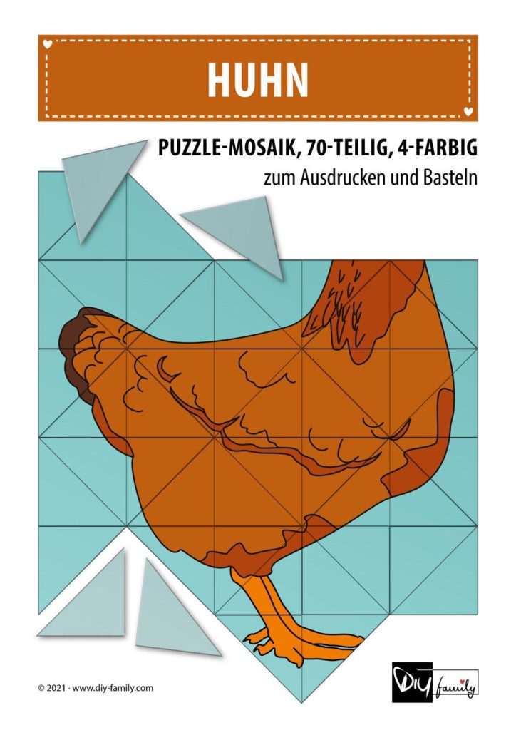 Huhn – Mosaikpuzzle zum Ausschneiden und Basteln