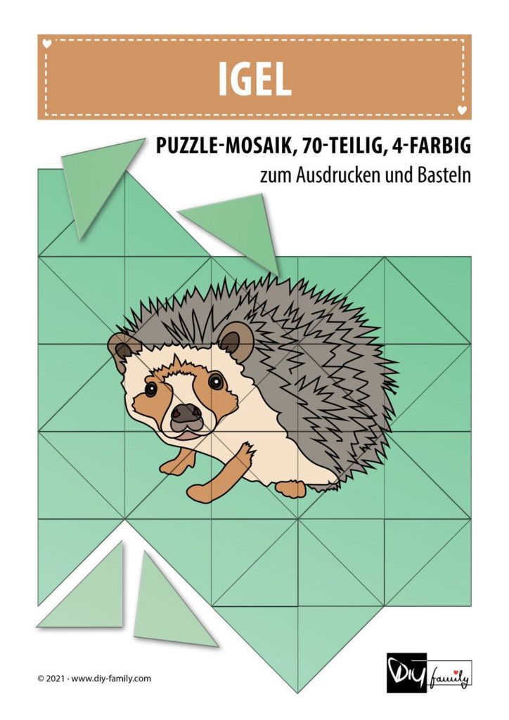 Igel – Mosaikpuzzle zum Ausschneiden und Basteln