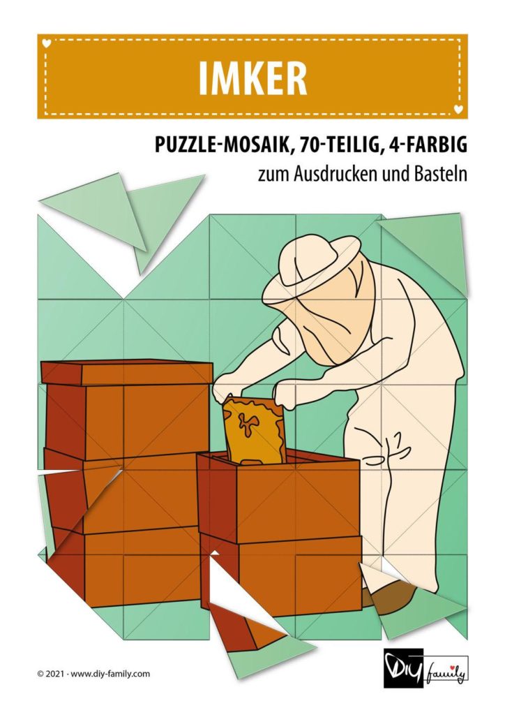 Imker – Mosaikpuzzle zum Ausschneiden und Basteln