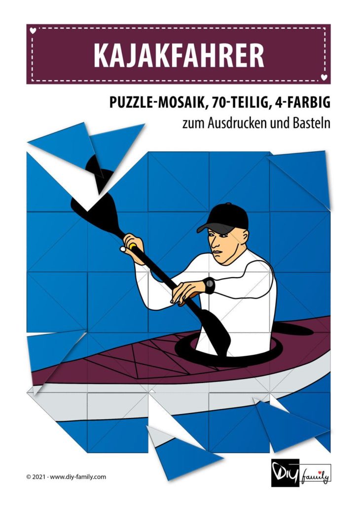 Kajakfahrer – Mosaikpuzzle zum Ausschneiden und Basteln