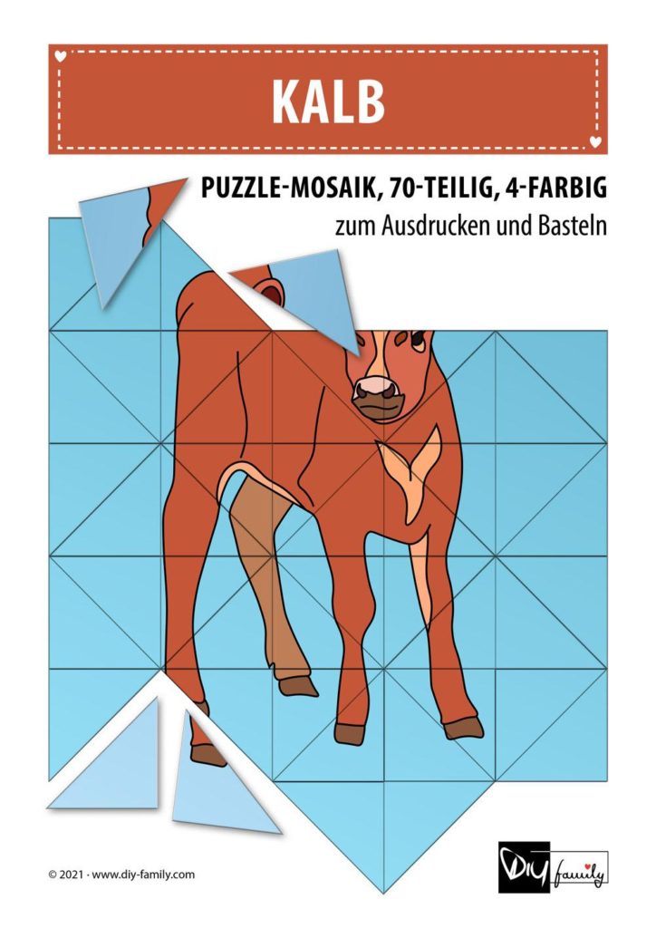 Kalb – Mosaikpuzzle zum Ausschneiden und Basteln
