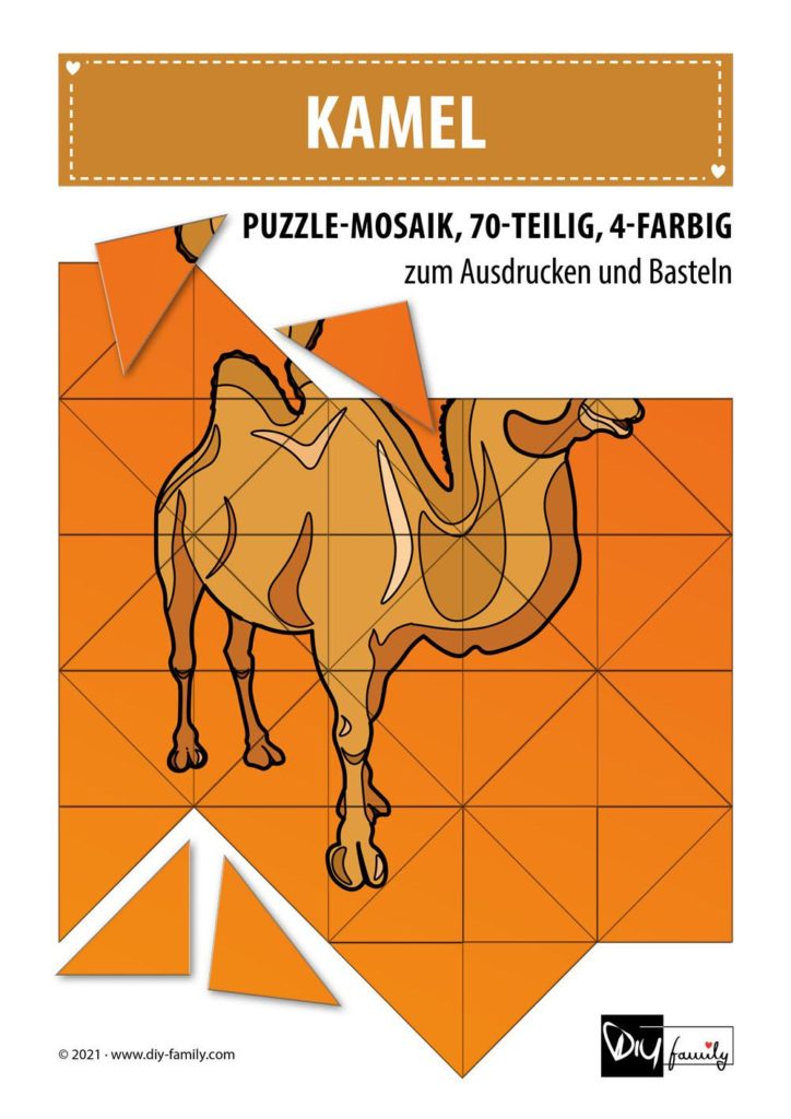 Kamel – Mosaikpuzzle zum Ausschneiden und Basteln