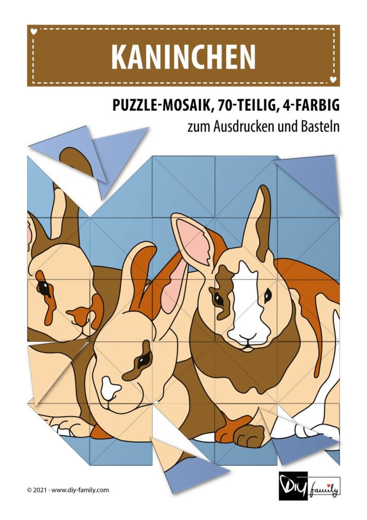 Kaninchen – Mosaikpuzzle zum Ausschneiden und Basteln