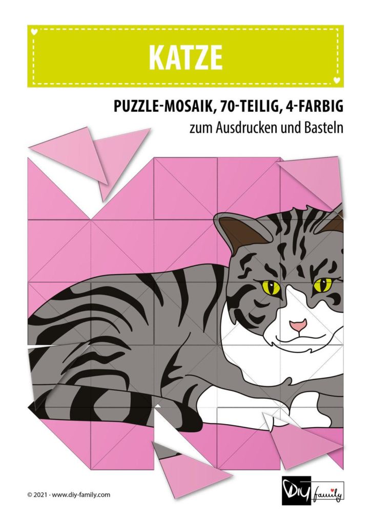 Katze – Mosaikpuzzle zum Ausschneiden und Basteln