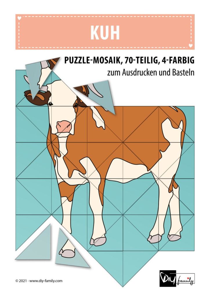 Kuh – Mosaikpuzzle zum Ausschneiden und Basteln