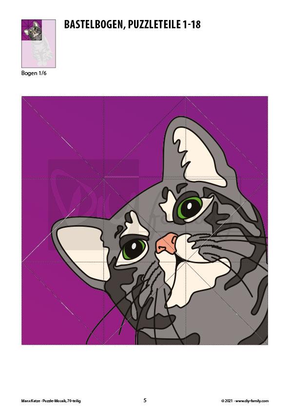 Manx Katze – Mosaikpuzzle zum Ausschneiden und Basteln