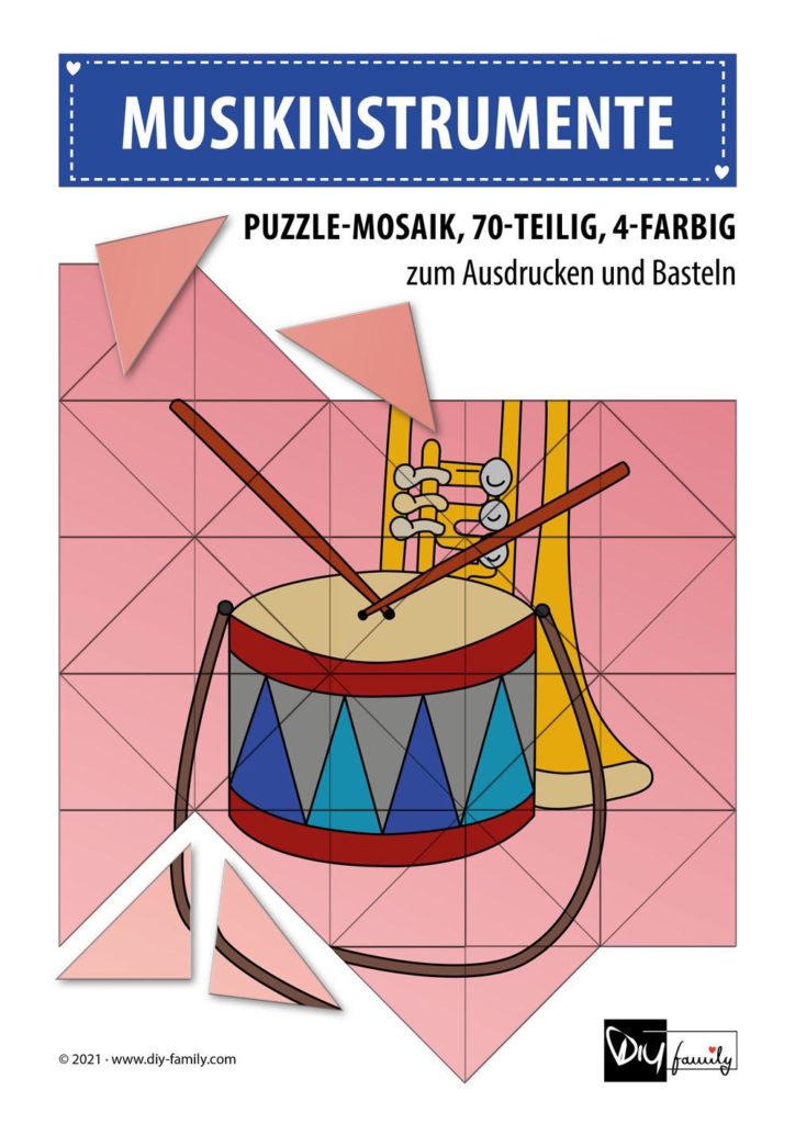 Musikinstrumente – Mosaikpuzzle zum Ausschneiden und Basteln
