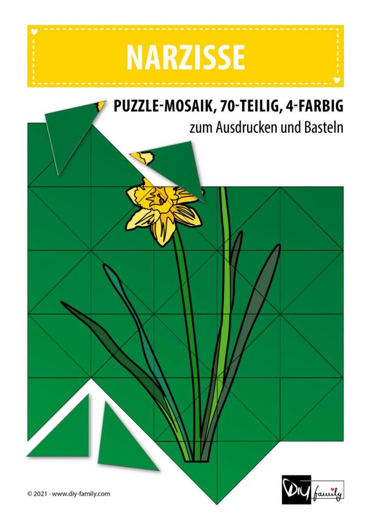 Narzisse – Mosaikpuzzle zum Ausschneiden und Basteln