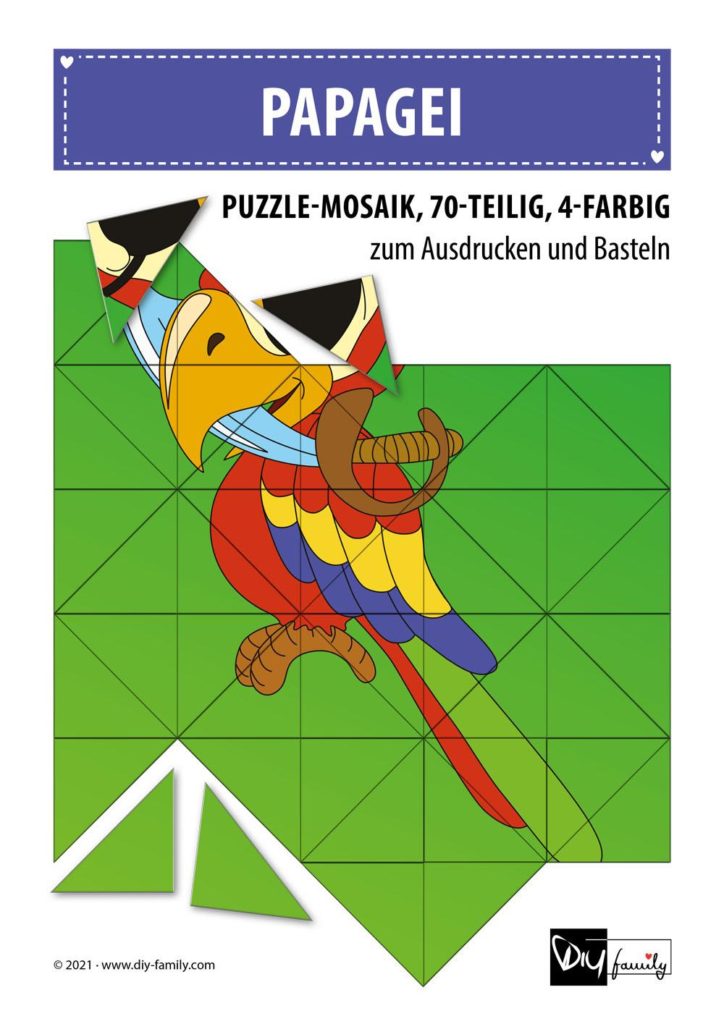 Papagei – Mosaikpuzzle zum Ausschneiden und Basteln