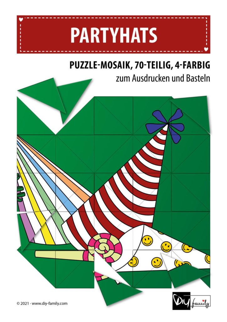 Partyhats – Mosaikpuzzle zum Ausschneiden und Basteln