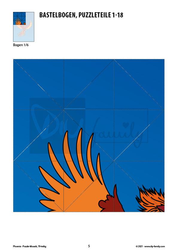 Phoenix – Mosaikpuzzle zum Ausschneiden und Basteln