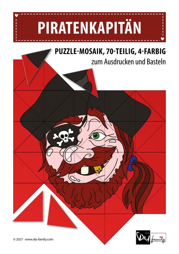 Piratenkapitän – Mosaikpuzzle zum Ausschneiden und Basteln