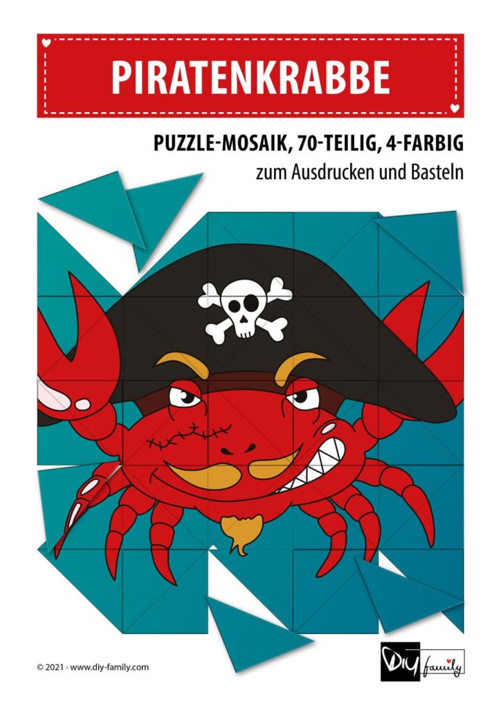 Piratenkrabbe – Mosaikpuzzle zum Ausschneiden und Basteln