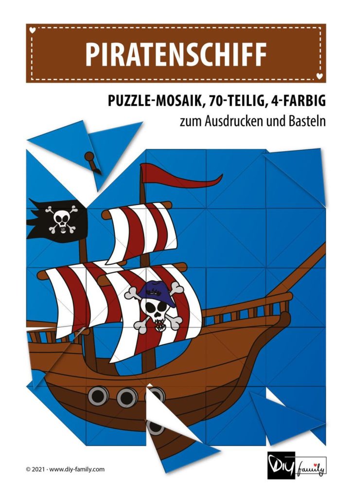 Piratenschiff – Mosaikpuzzle zum Ausschneiden und Basteln