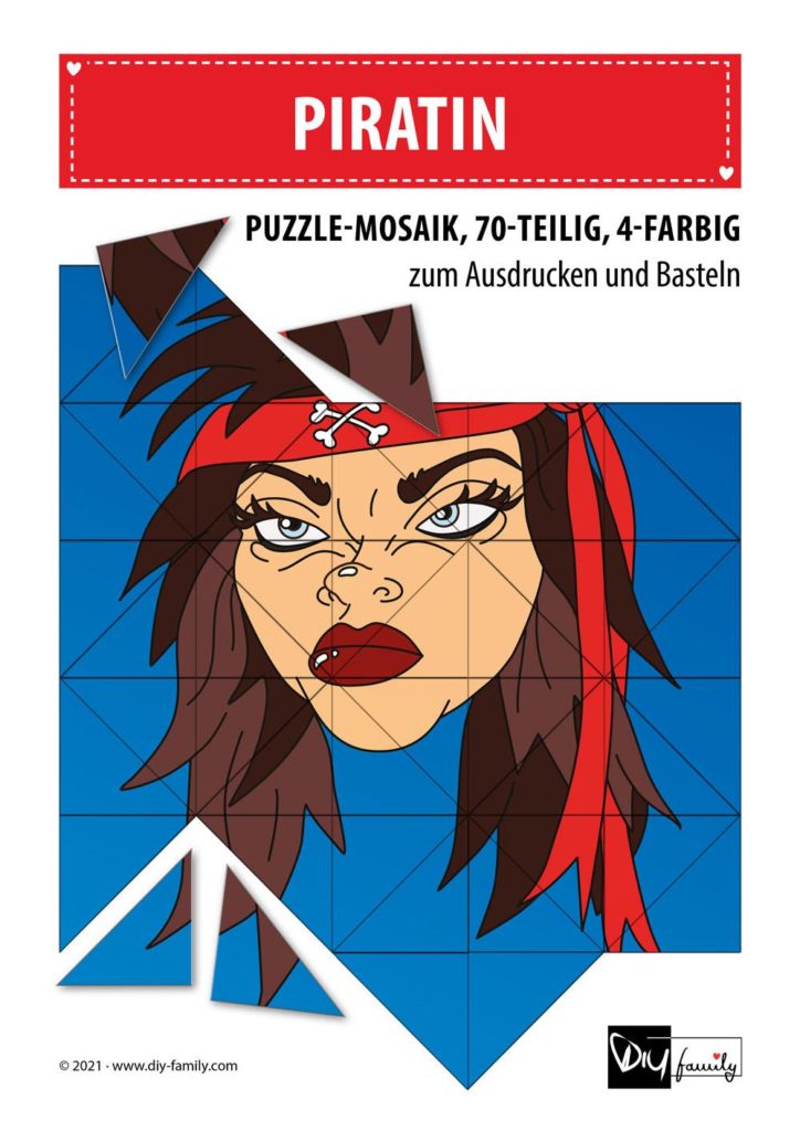 Piratin – Mosaikpuzzle zum Ausschneiden und Basteln