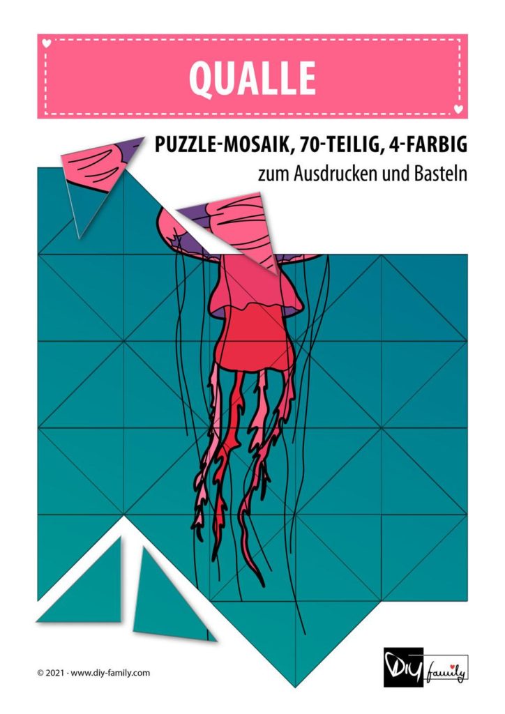 Qualle – Mosaikpuzzle zum Ausschneiden und Basteln