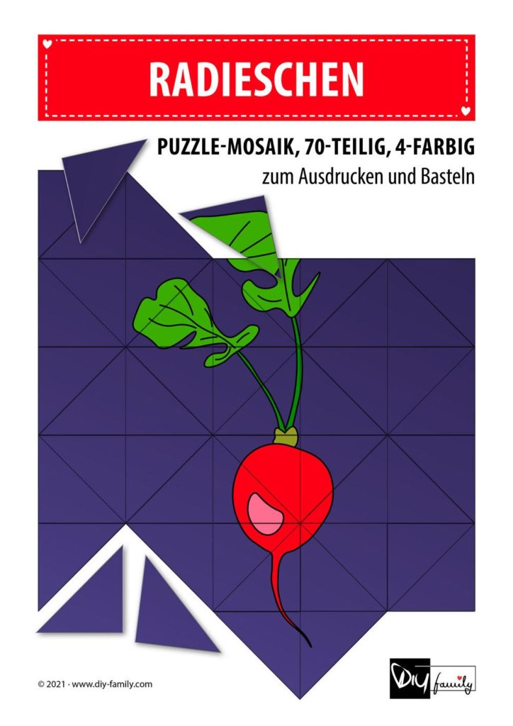 Radieschen – Mosaikpuzzle zum Ausschneiden und Basteln