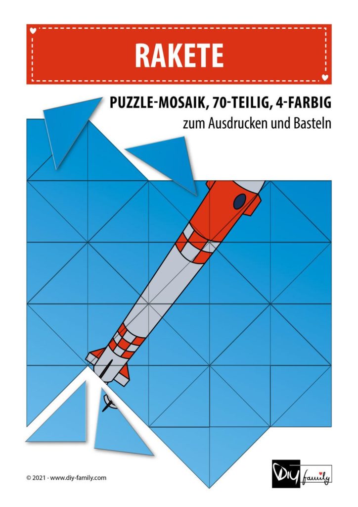 Rakete – Mosaikpuzzle zum Ausschneiden und Basteln