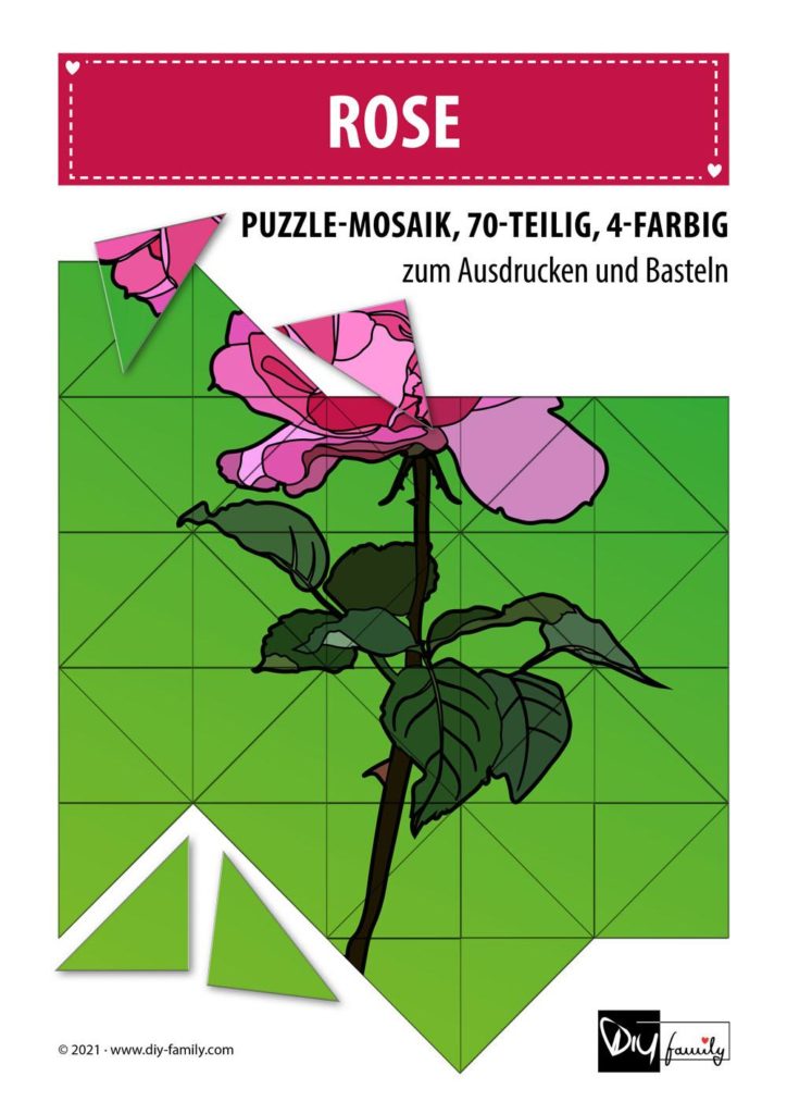 Rose – Mosaikpuzzle zum Ausschneiden und Basteln