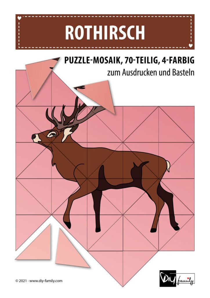 Rotshirsch – Mosaikpuzzle zum Ausschneiden und Basteln
