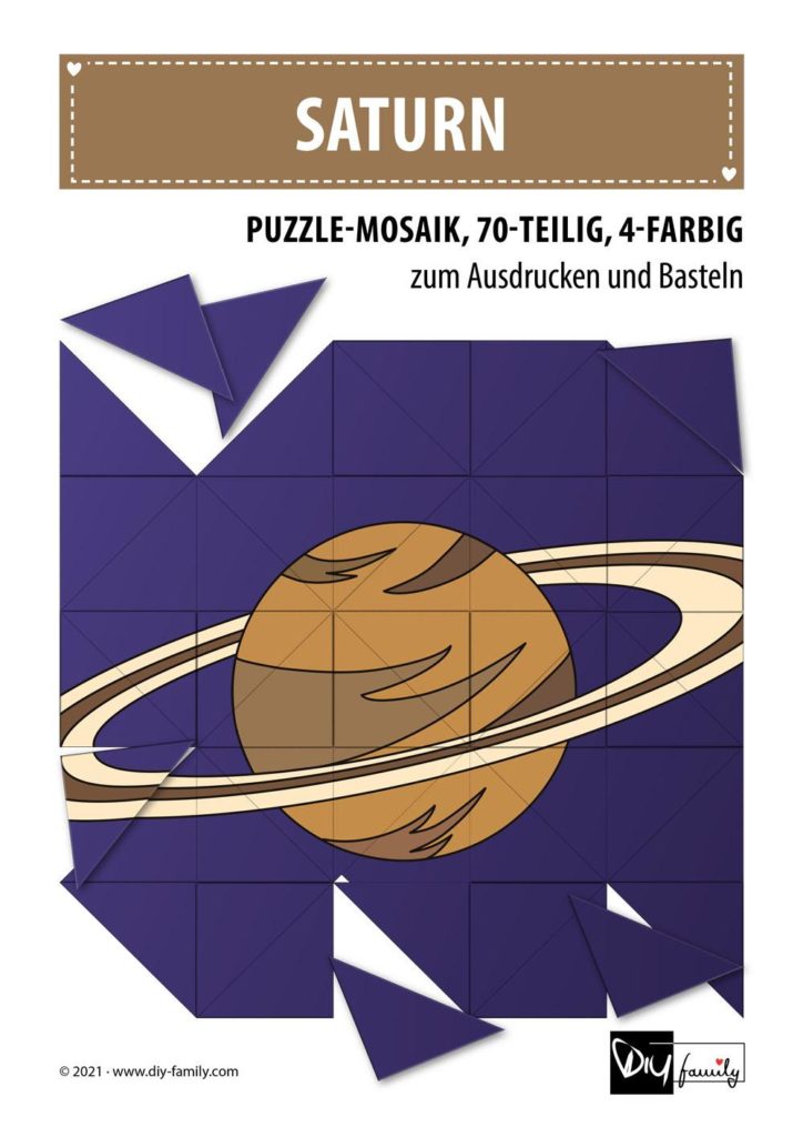 Saturn – Mosaikpuzzle zum Ausschneiden und Basteln