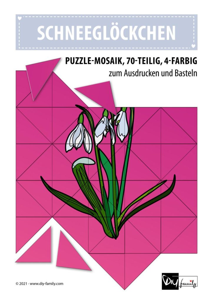 Schneeglöckchen – Mosaikpuzzle zum Ausschneiden und Basteln