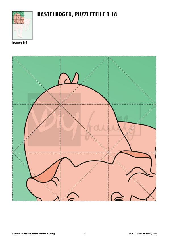 Schwein und Ferkel – Mosaikpuzzle zum Ausschneiden und Basteln