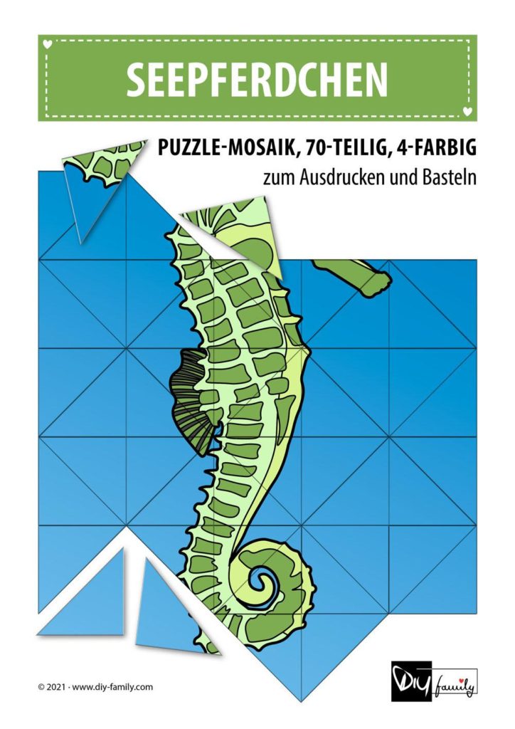 Seepferdchen – Mosaikpuzzle zum Ausschneiden und Basteln