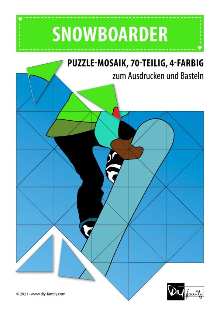 Snowboarder – Mosaikpuzzle zum Ausschneiden und Basteln