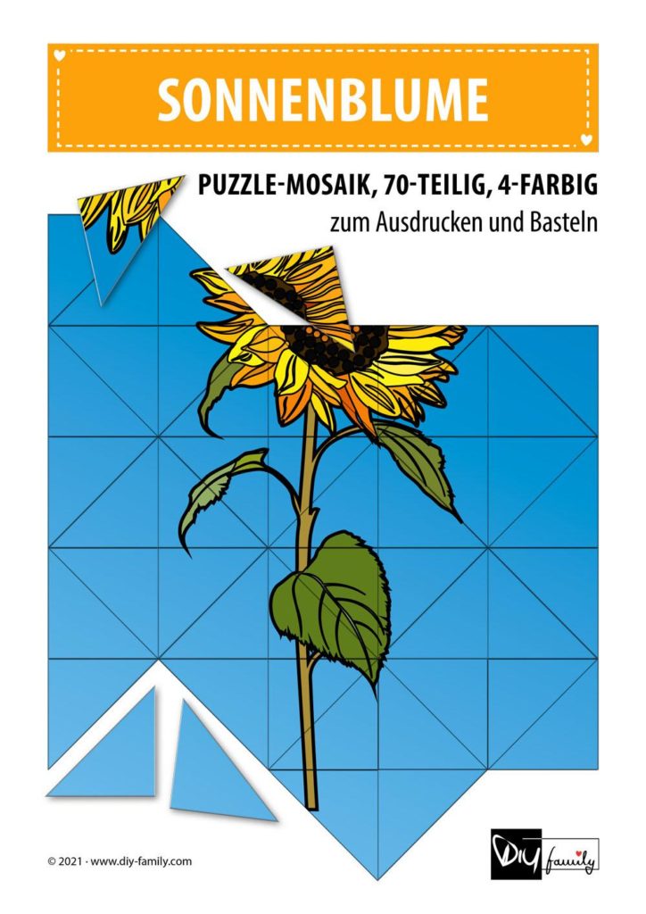 Sonnenblume – Mosaikpuzzle zum Ausschneiden und Basteln