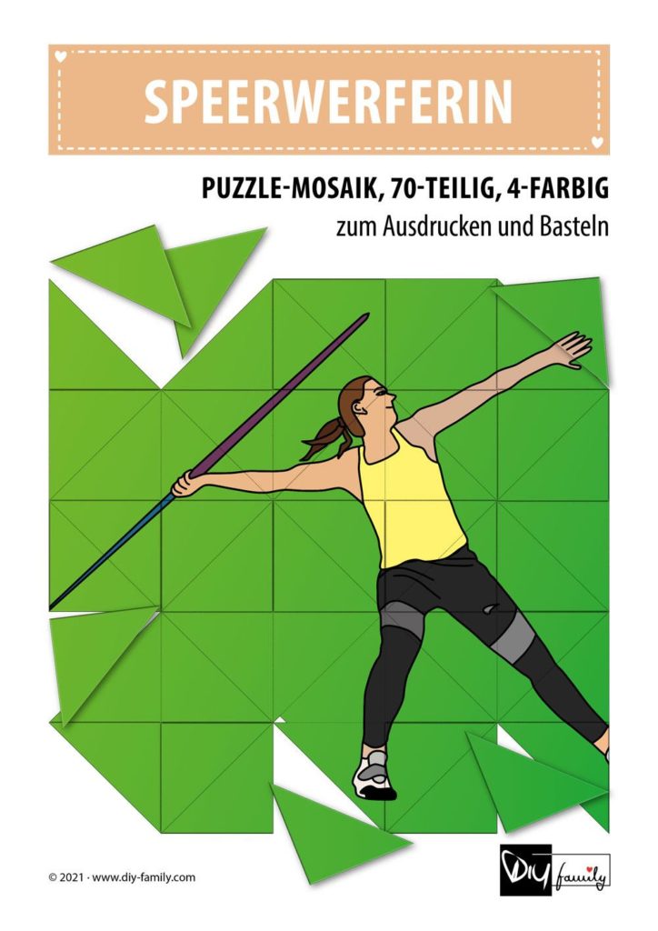 Speerwerferin – Mosaikpuzzle zum Ausschneiden und Basteln