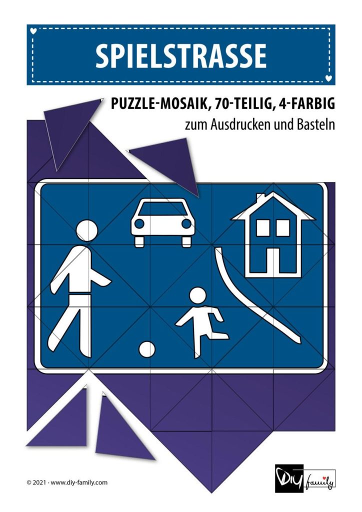 Spielstrasse – Mosaikpuzzle zum Ausschneiden und Basteln