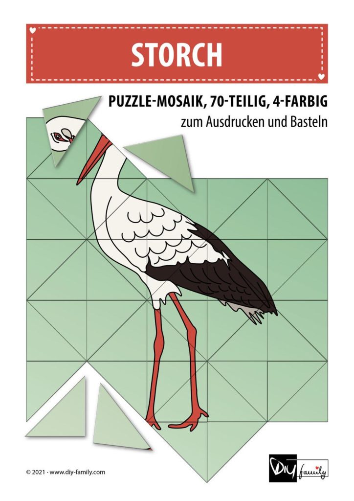 Storch – Mosaikpuzzle zum Ausschneiden und Basteln
