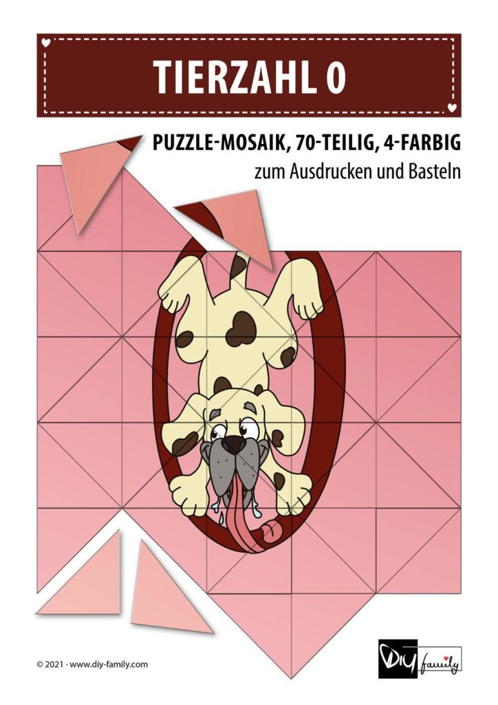 Tierzahlen 0 – Mosaikpuzzle zum Ausschneiden und Basteln